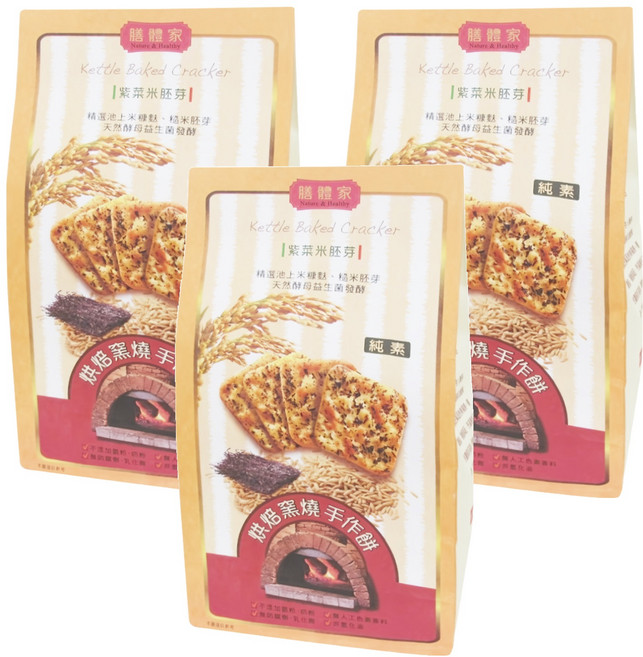 膳體家 烘焙窯燒手作餅 紫菜米胚芽, 270g, 3包