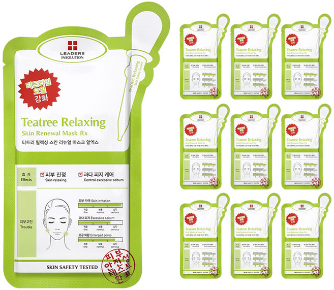 리더스 인솔루션 티트리 릴랙싱 스킨 리뉴얼 시트 마스크 알엑스 25ml, 10개, 1개입