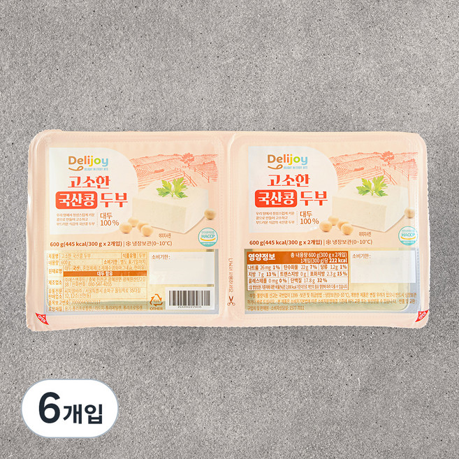 딜리조이 고소한 국산콩 두부, 300g, 6개입