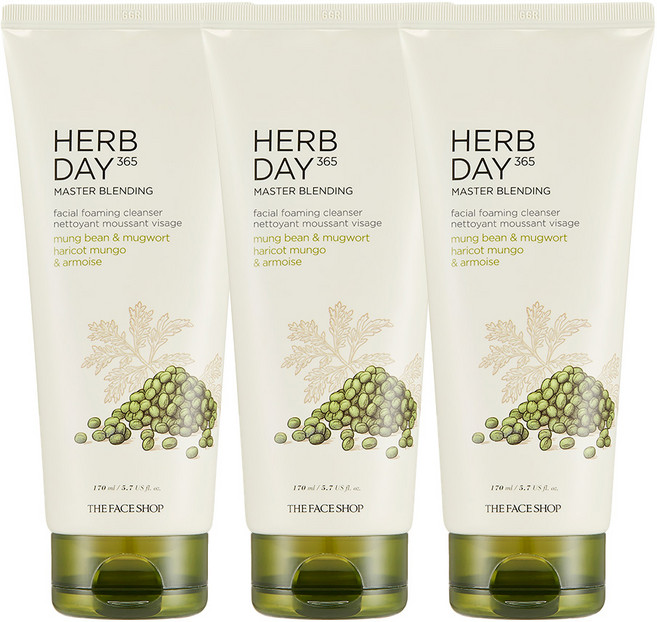 더페이스샵 허브데이 365 마스터블렌딩 페이셜 클렌징 폼 녹두, 170ml, 3개