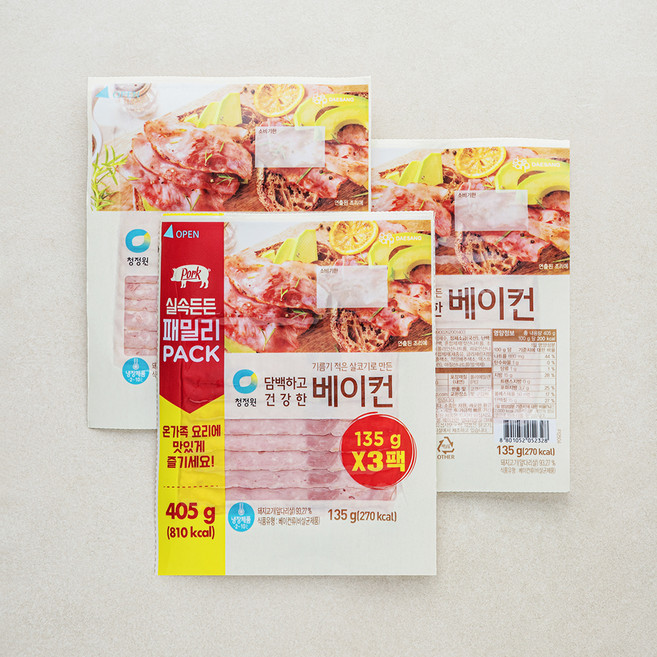 청정원 담백하고 건강한 베이컨, 135g, 3개