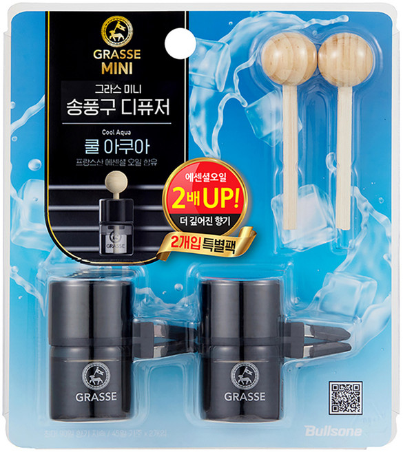 불스원 그라스 미니 송풍구 차량용 디퓨저 10ml, 쿨아쿠아, 2개