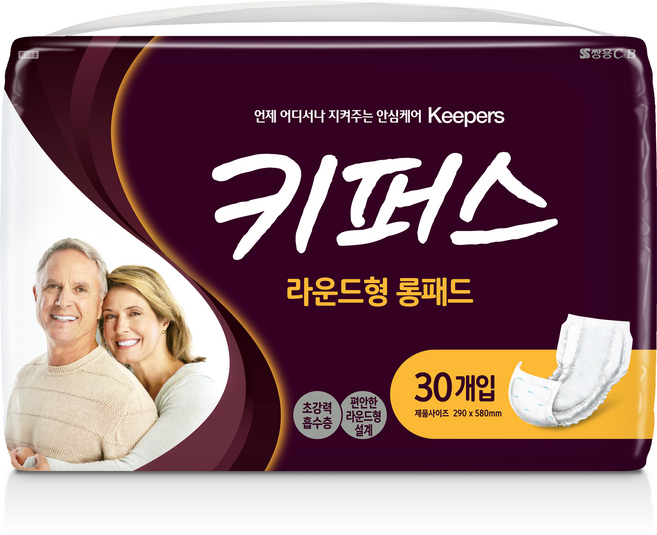 키퍼스 남녀공용 라운드형 롱패드 성인기저귀, 30개입, 1개