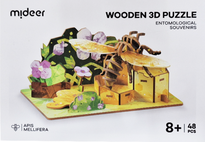 mideer 創意昆蟲立體拼圖 8歲以上, 西方蜜蜂, 48片, 1盒