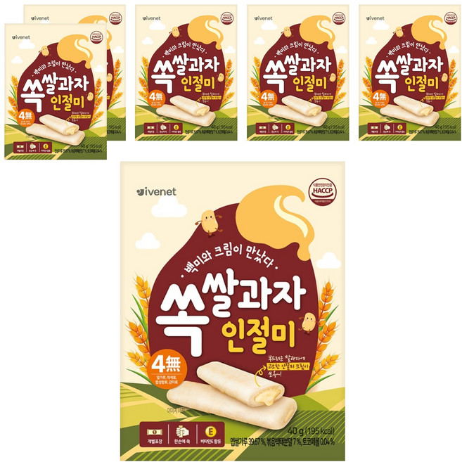 아이배냇 유아용 쏙쌀과자, 인절미, 40g, 6개