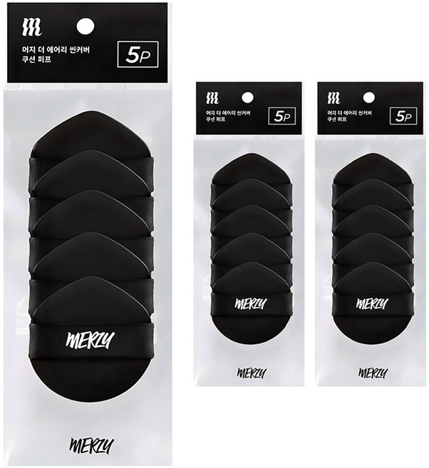 머지 더 에어리 씬 커버 쿠션 퍼프 5p, 블랙, 3개