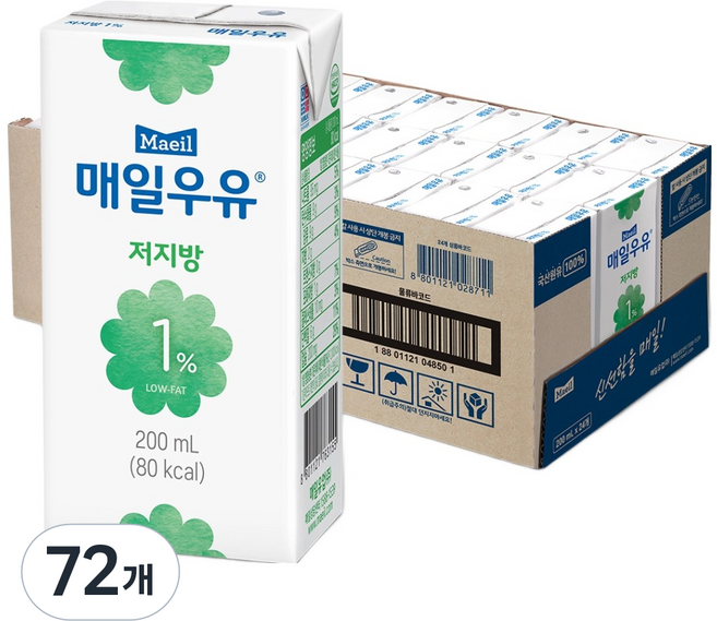 매일우유 멸균 저지방 1%, 200ml, 72개