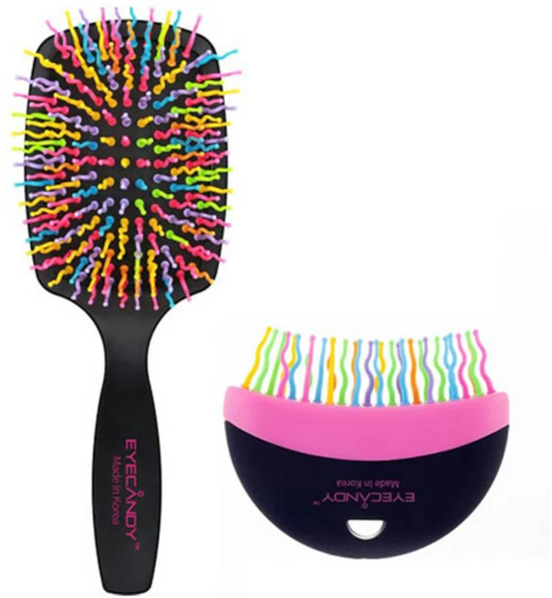 아이캔디 레인보우 볼륨S 패들 반달 헤어브러쉬 듀오, 블랙, 1세트 - 쿠팡