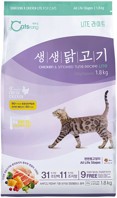 캐츠랑 고양이 생생닭고기 기능성 사료, 헤어볼, 1.8kg, 1개