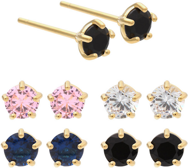 여성용 14K 데일리 심플 큐빅 핀 귀걸이 4mm JK2 + 선물케이스