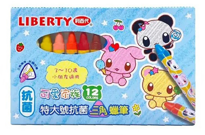LIBERTY 利百代 可愛家族特大號抗菌三角蠟筆, 12色, 1盒