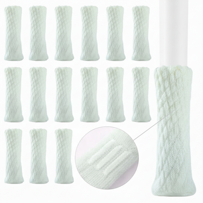 까사재클린 2겹 논슬립 양말형 의자 소음방지 발커버, 크림, 16개