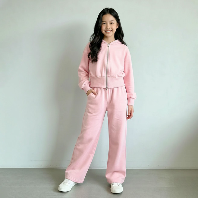 핑크비 여아용 레일 후드집업 세트