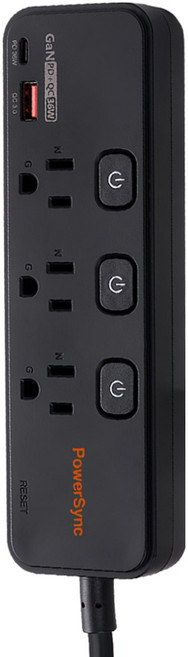 PowerSync 群加 4開3插防雷擊快充1A1C延長線 TK43Q018, 1條, 黑色, 1.8m