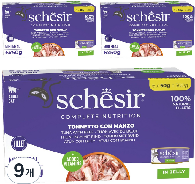 스케지어 어덜트 고양이 주식캔 50g 6p, 소+참치, 300g, 9개