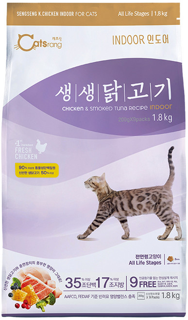 캐츠랑 고양이 생생닭고기 기능성 사료, 인도어, 1.8kg, 1개