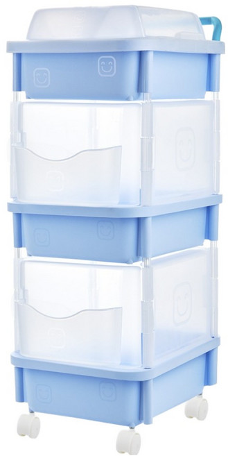 포켓형 직사각 스마일 기저귀정리함 3단, 블루, 1개