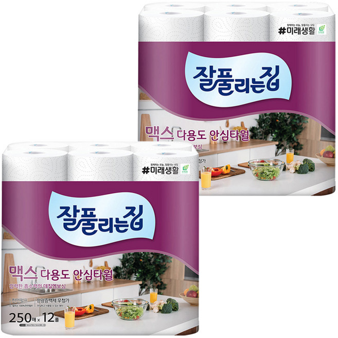 잘풀리는집 맥스 다용도 천연펄프 롤키친타올, 250매, 24개