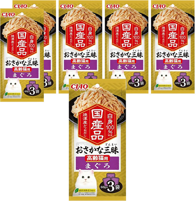 INABA CIAO 啾嚕 豪華魚三昧高齡貓餐包, 鮪魚, 180g, 6袋