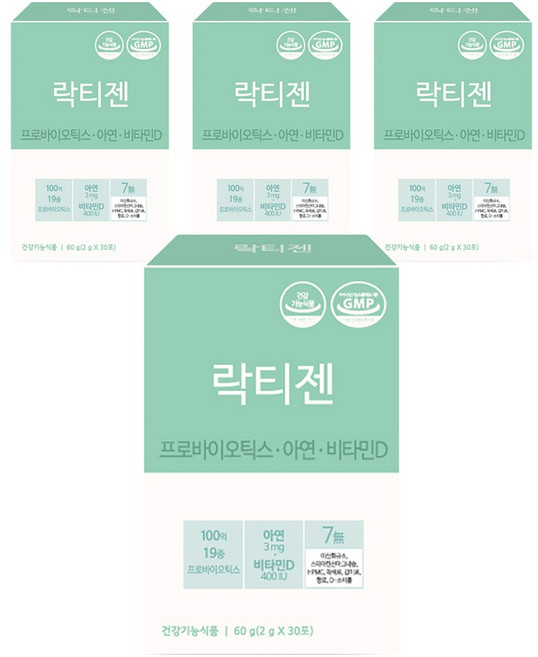 락티젠 프로바이오틱스 아연 비타민D 유산균 30p, 60g, 4개