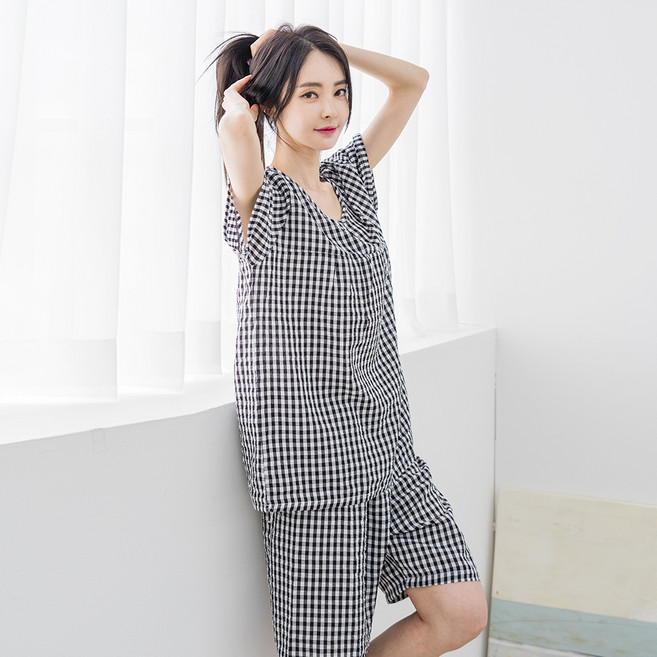 에이원 여성용 냉감 쿨 엠보 반팔 잠옷 상하의 세트