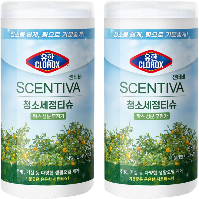 유한클로락스 센티바 청소세정티슈 시칠리안시트러스향 95매, 2개
