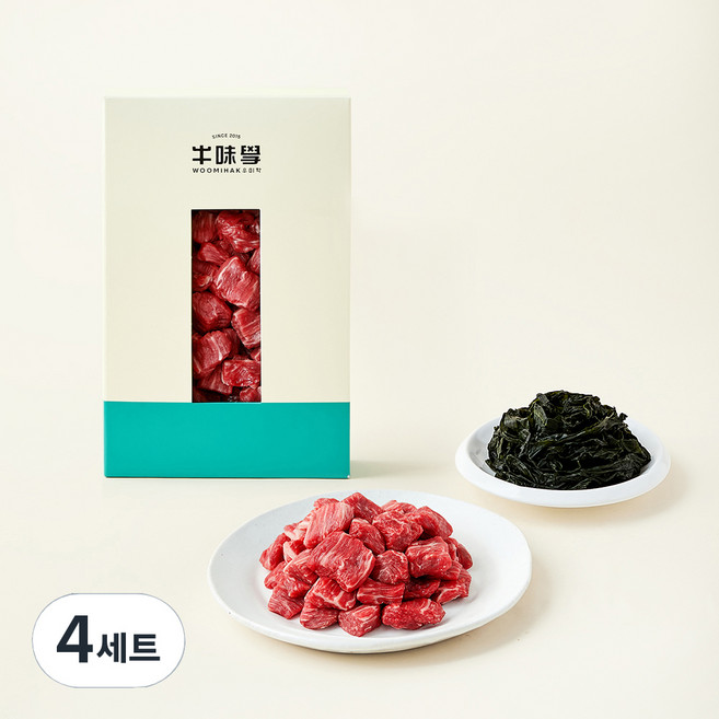 우미학 한우 정성모듬 1++등급 국거리용 300g + 기장숙성미역 100g (냉장), 4세트