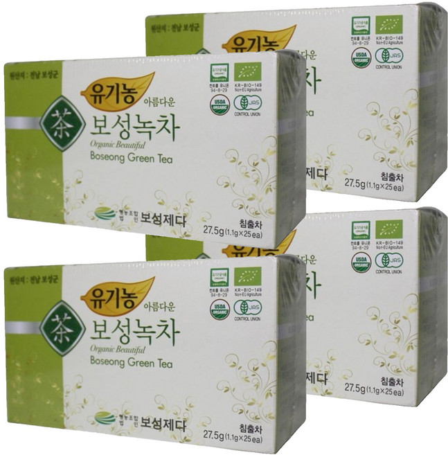 보성제다 유기농 아름다운 보성녹차, 1.1g, 25개입, 4개