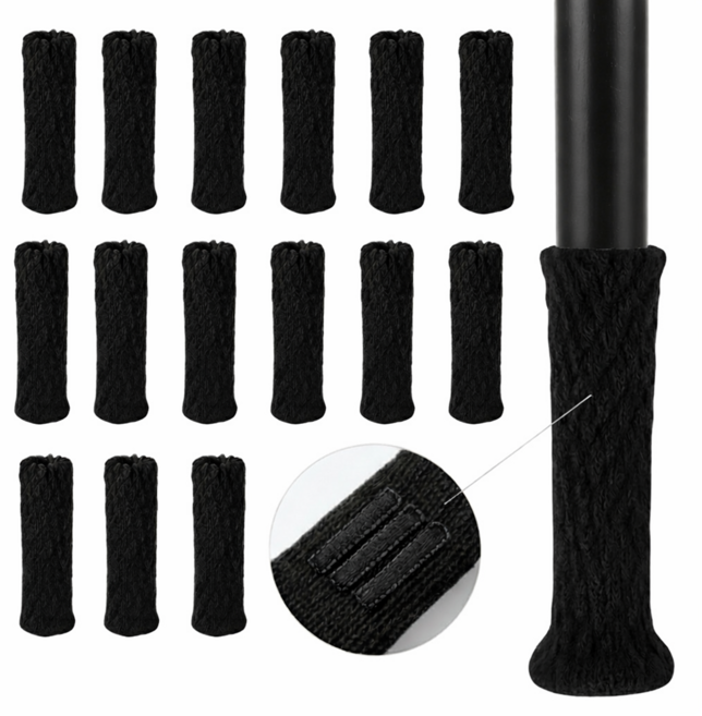 까사재클린 2겹 논슬립 양말형 의자 소음방지 발커버, 블랙, 16개