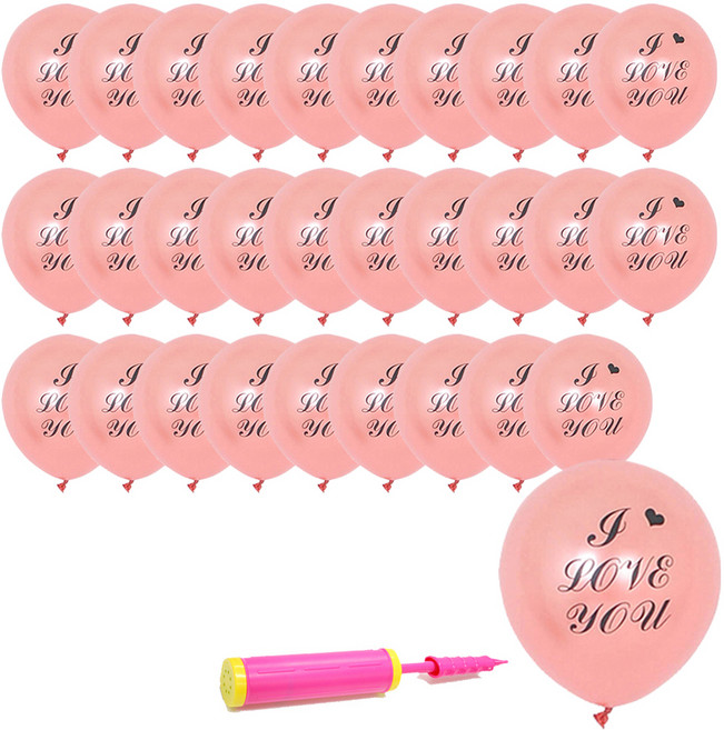 네오텍스 아이러브유 인쇄 펄 풍선 30cm 30p + 손펌프 세트, 로즈골드, 1세트