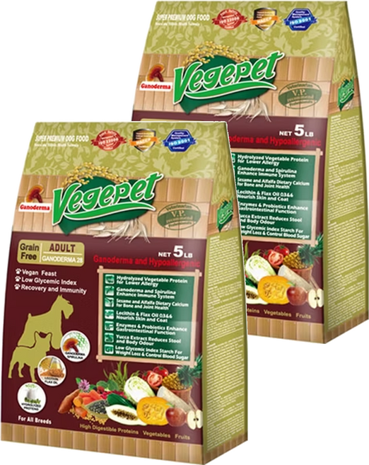 VegePet 維吉 成犬 專業級無榖狗食 靈芝, 水解植物蛋白, 5lb, 2袋