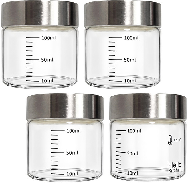 헬로키친 내열유리 눈금 유리병, 100ml, 4개