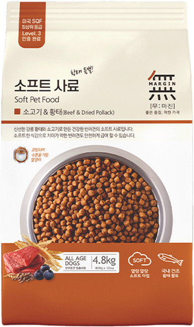 무마진 전연령 강아지 소프트사료, 소+황태, 4.8kg, 1개