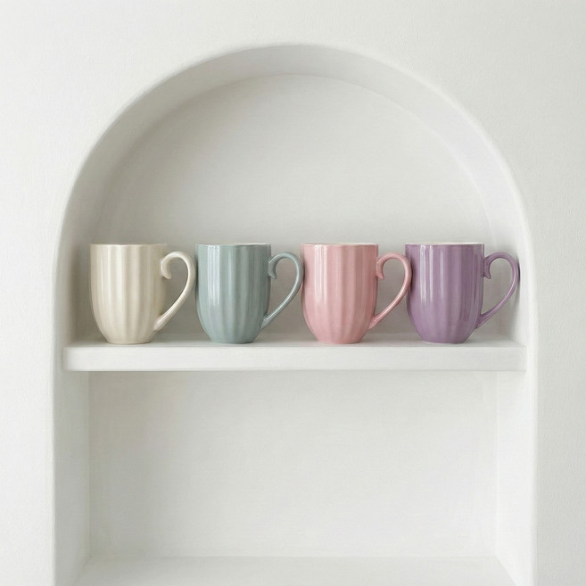 로얄보덴 플리츠 주름 머그컵 4P 320ml, 핑크 + 퍼플 + 그레이 + 크림, 1세트