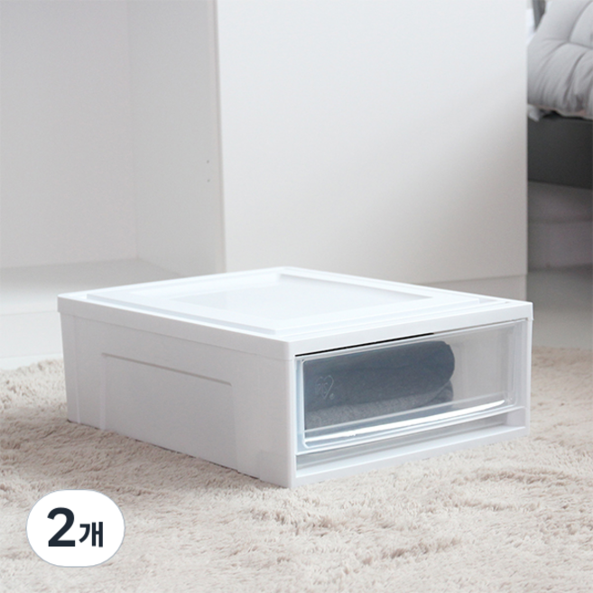 아이리스 국내생산 시스템 수납박스 슬라이딩 서랍장 BC-500S, 클리어/화이트, 2개
