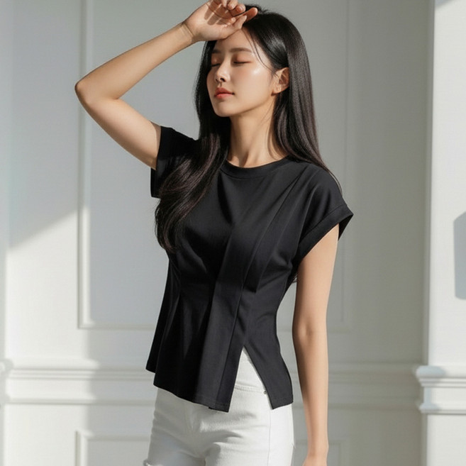 비비에모 여성용 르메르 사선트임 입체실루엣 멋좀아는 티 12890