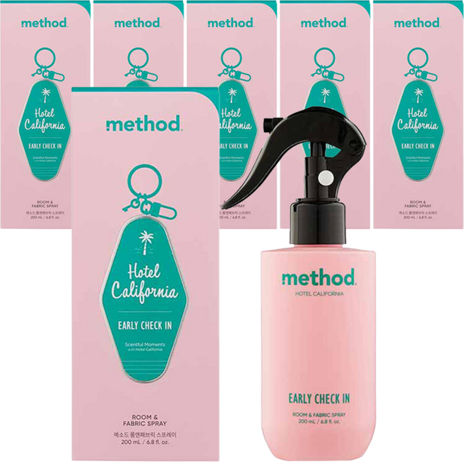 메소드 룸앤패브릭 스프레이 얼리체크인 향 실내 탈취제 본품, 200ml, 6개