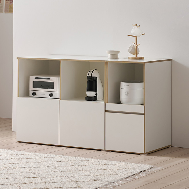 웰퍼니쳐 키체나 주방 광폭 수납장 렌지대 방문설치, 화이트 리프, 2단