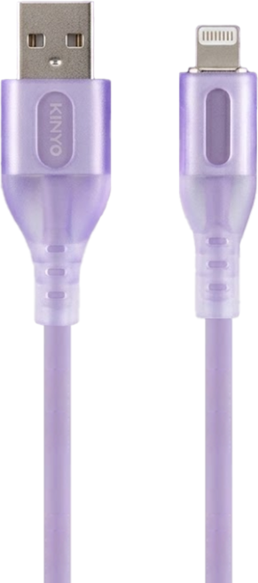 Kinyo USB-A-蘋果8PIN小透明發光矽膠充電傳輸線 60 x 25 x 175mm 27g, 1m, 紫色, 1條