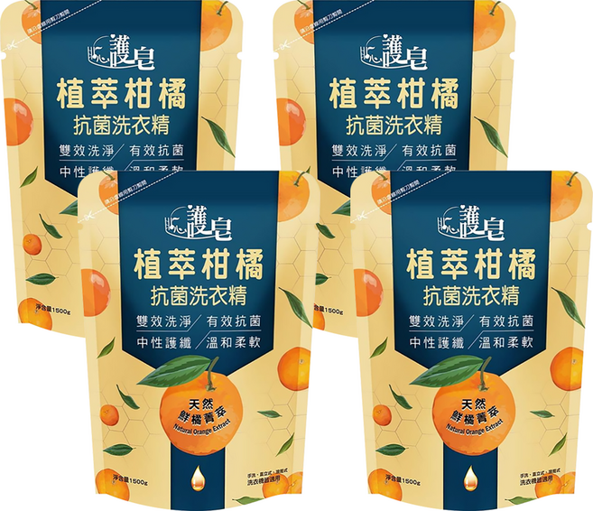皂福 貼心護皂植萃柑橘抗菌洗衣精 1500g, 4入
