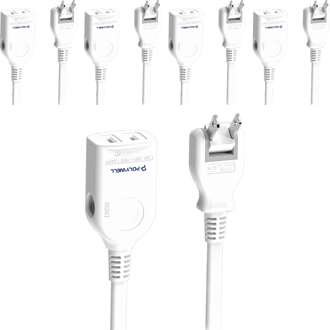 POLYWELL 寶利威爾 2P中繼型電源延長線, 1.8m, 白色, 5條