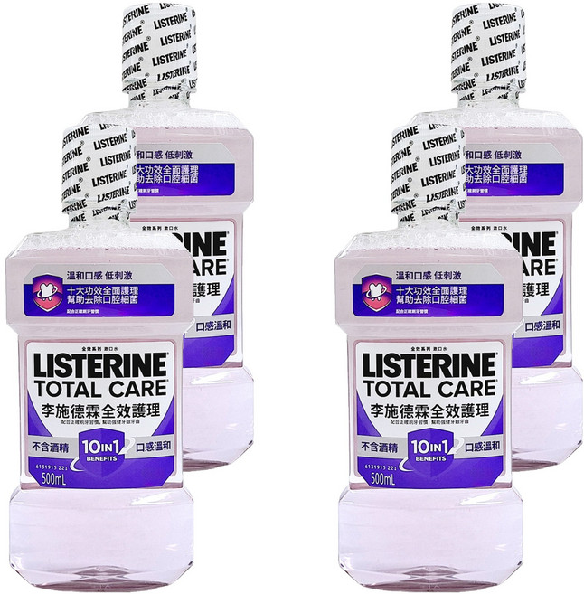 LISTERINE 李施德霖 全效護理除菌漱口水 無酒精配方, 500ml, 4瓶