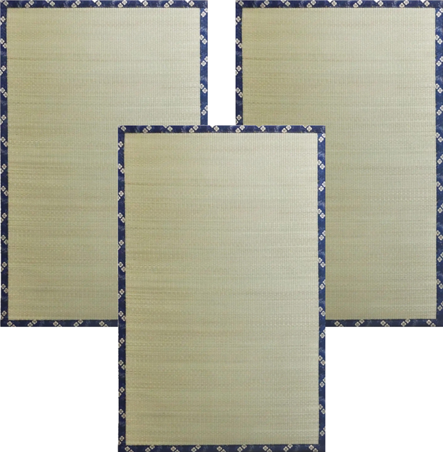 LOHAS 樂活家居 天然藺草榻榻米地/床墊/多功能拼接墊 附魔鬼氈 3個, 淺米色 + 深藍色