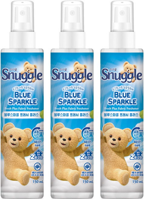 스너글 블루 스파클 프레시 플러스 섬유탈취제 본품, 150ml, 3개