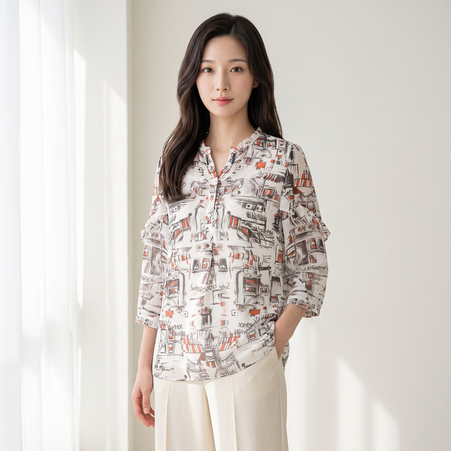 Crocodile 鱷魚 女士長袖同面料荷葉邊襯衫 CLDMBL123