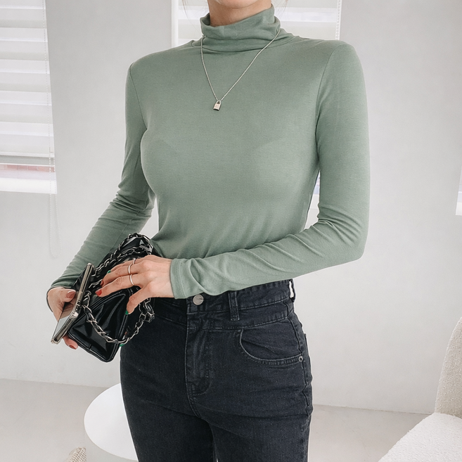 라라온 여성용 국내제작 베이직 스판 목폴라 긴팔 티셔츠 TSP3101