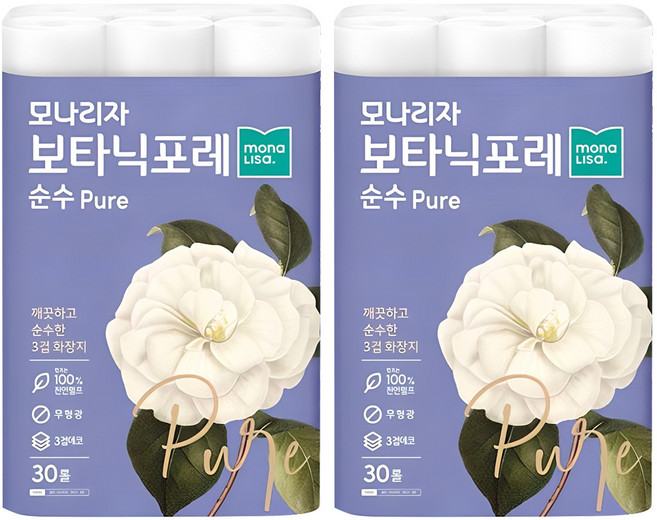 모나리자 보타닉포레 순수 천연펄프 3겹 데코 고급롤화장지, 27m, 30개입, 2개