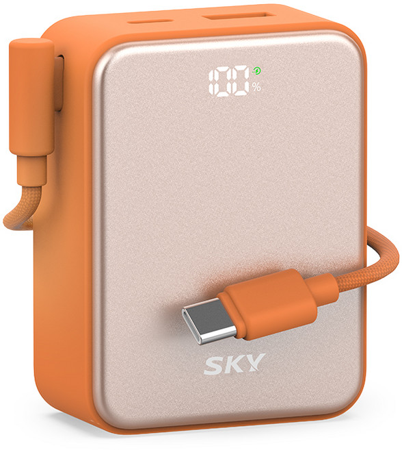 스카이 필 큐브 10000mAh PD QC 22.5W 고속충전 LCD잔량표시 대용량 미니 보조배터리 케이블 C타입, SKY-A10, 오렌지