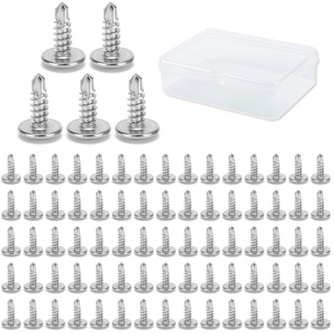 OON 스텐 와샤 철판 피스 M4 2x13 80p + 투명 케이스 세트, 1세트