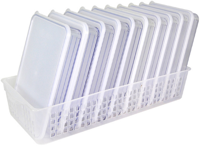 실리쿡 냉장고정리용기 납작 2호 10p + 트레이 중, 11개, 1세트